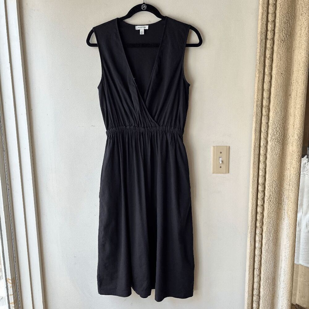 Nordstrom Black Linen Blend Sleeveless Wrap Midi Dress w/ Pockets, Size S